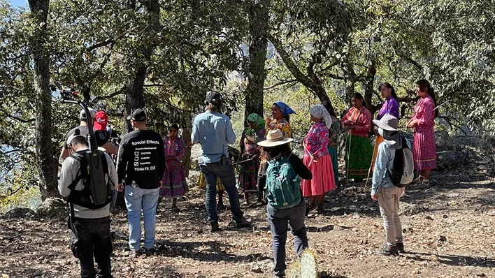 Casting team working with natural actors on location