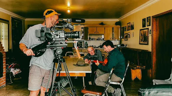 Local film crew and camera equipment on set